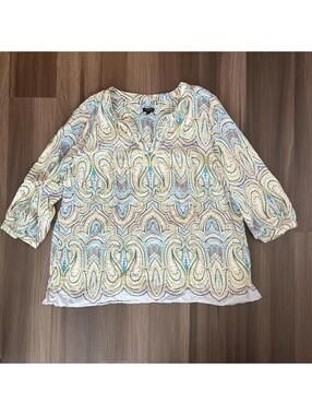 Talbots Women's Blouse Top Plus Size 2X Paisley Polka Dot 3/4 Sleeves
